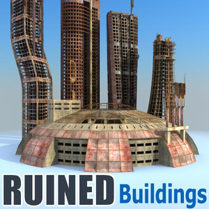 futuristic buildings ruined city 3d model