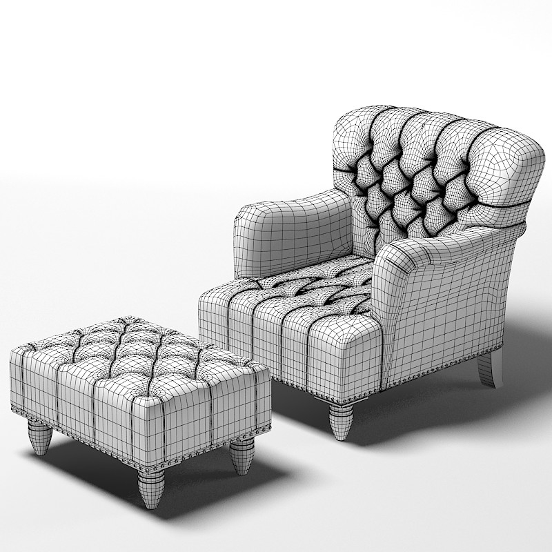 tufted chair ottoman 3d model
