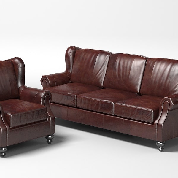 3d Henredon Classic Sofa Model, Henredon Leather Chair