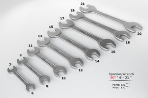 set 6-21 wrenches spanners 3d model