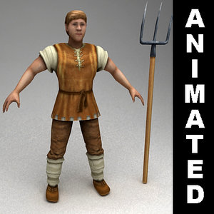 rigged peasant animations 3d model