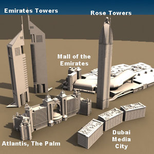 set buildings dubai 3d model