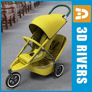 double sport stroller baby 3d model