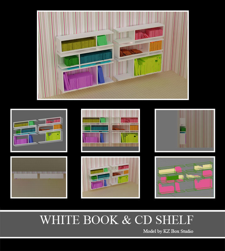 white books cds shelf 3d model