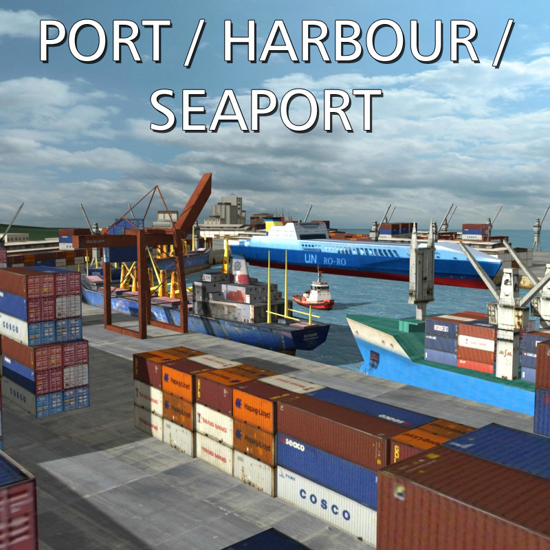 3d model port harbour 6 ships