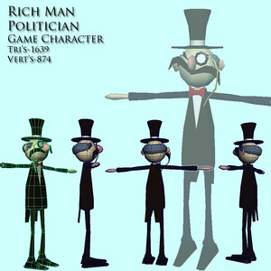 rich politician man character 3d model