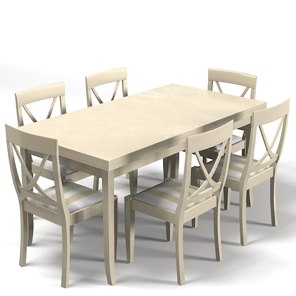 Country Style Dining 3d Model, Unfinished Dining Room Table Chairs