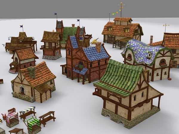 medieval fantasy town tiny 3d model