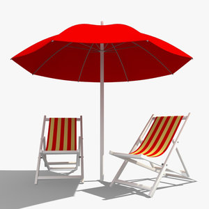 deckchair sun umbrella 3d model