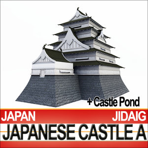 3d model japanese castle fortified pond