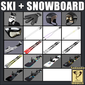 skis snowboards 3d model