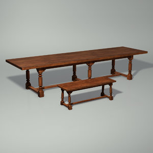 medieval table bench 3d model