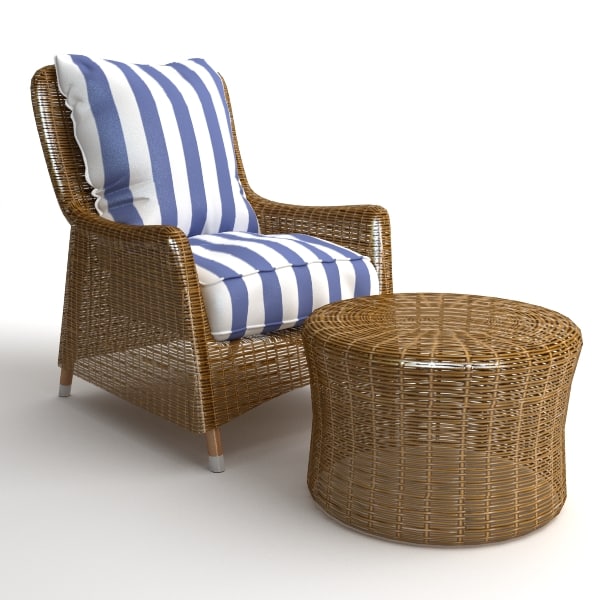 Wicker Armchair Ottoman 3d Max