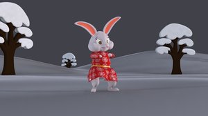 3d model bunny character cloth