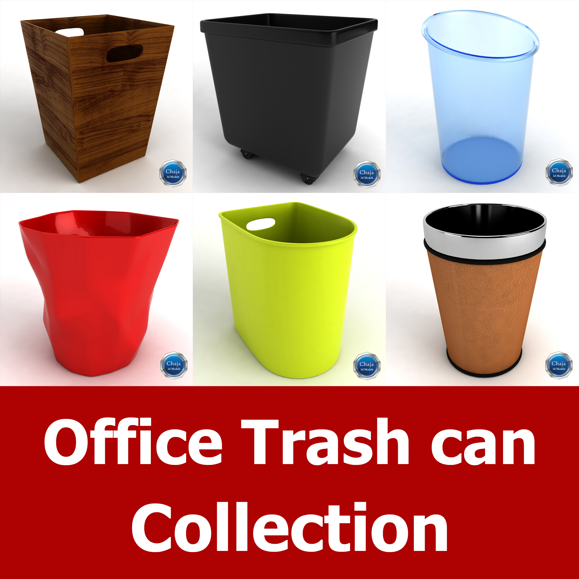 3d model office trash cans