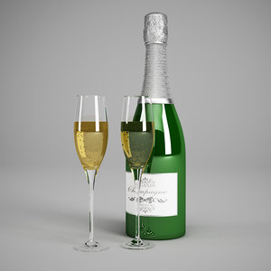 champagne bottle glasses 22 3d model