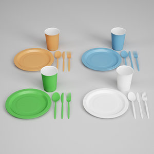 cgaxis plastic dishes utensils 3d c4d