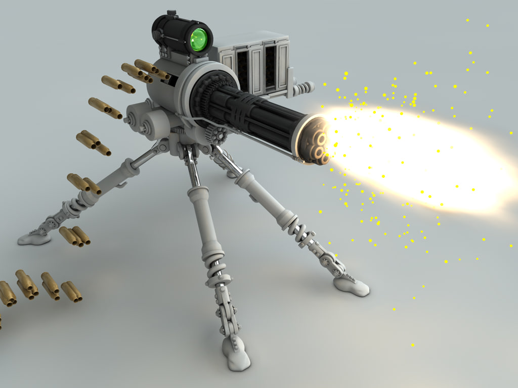 chaingun gatling machine cannon 3d c4d
