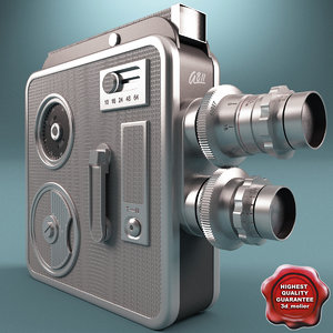 3d old movie camera silver