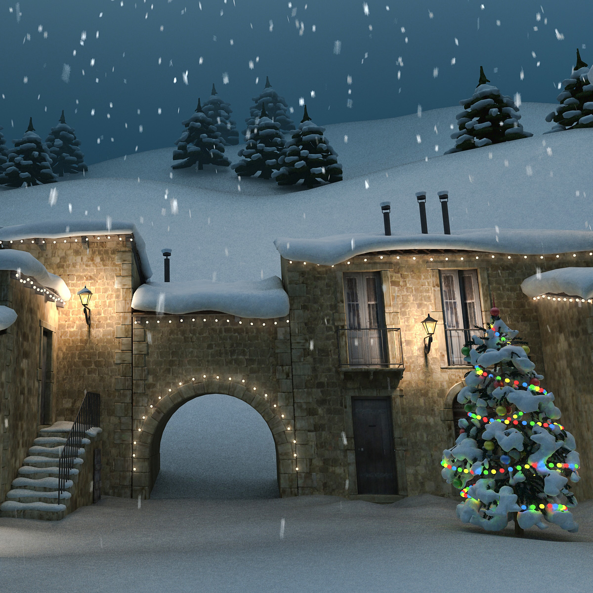 3d medieval village christmas model