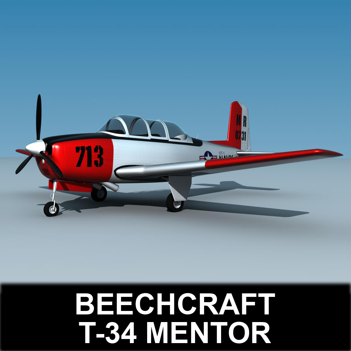 Modelo 3d Beechcraft T 34 Mentor Turbosquid 640752