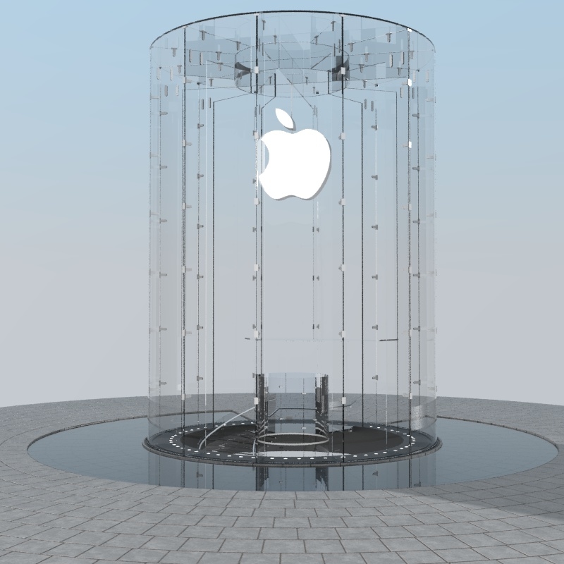 max iconic glass cylinder entrance