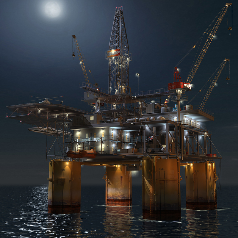 oil rig night scene max