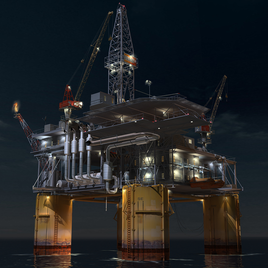 oil rig night scene max