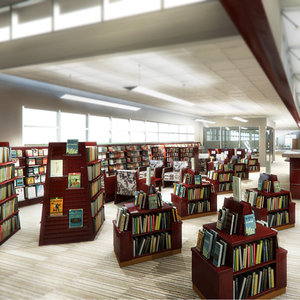 max library shelves kiosks