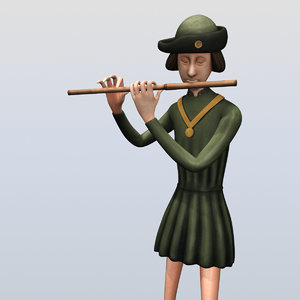 medieval musician playing flute 3d 3ds