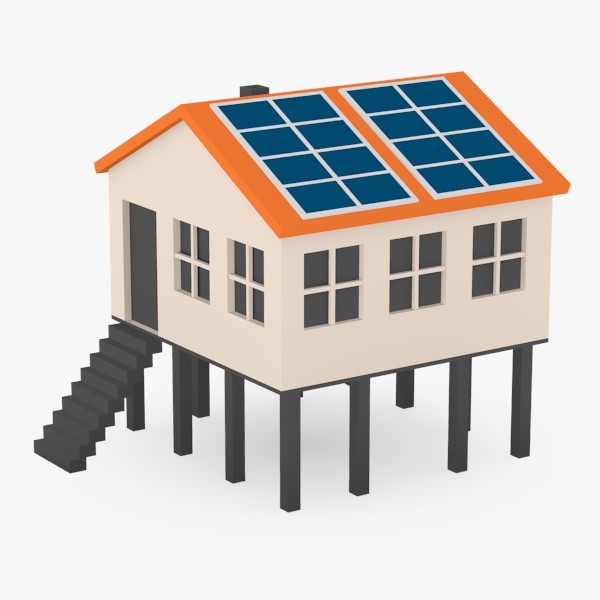 3d cartoon house solar panels model