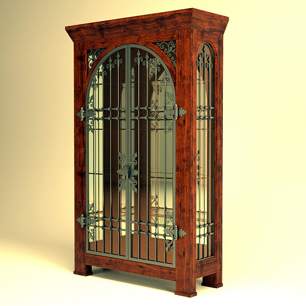 3d Rustic Cabinet, Wrought Iron China Cabinet