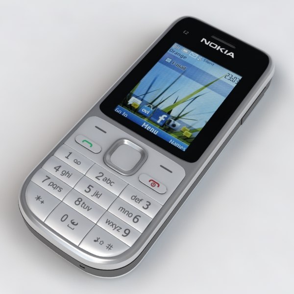 3d nokia c2-01 white-silver cell phone model