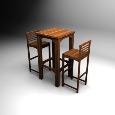 Wood Bar Table Chairs 3d Max, Wood Bar Table And Chairs