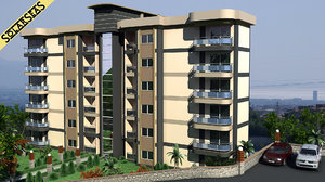 3d model modern apartment building exterior