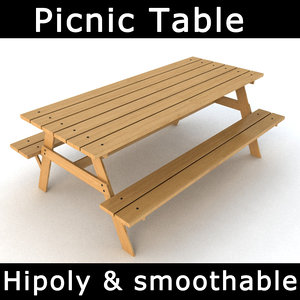 3d picnic table attached benches model