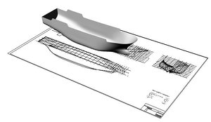 3d stern trawler hull plan model