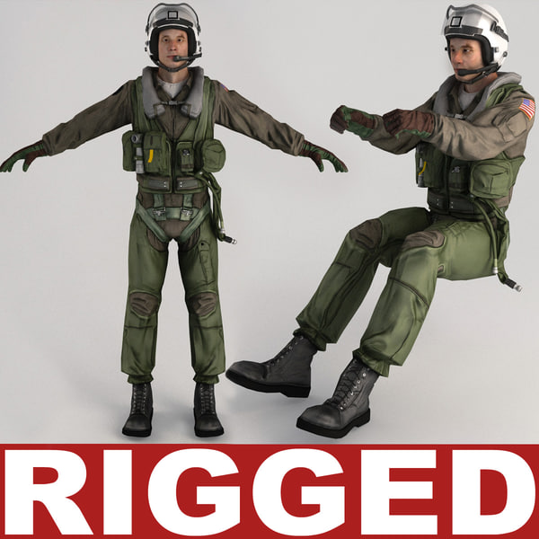 3d model military pilot v3 rigged