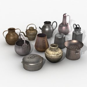 3d model metal pots