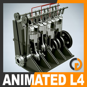 animation l4 16v engine 3d model