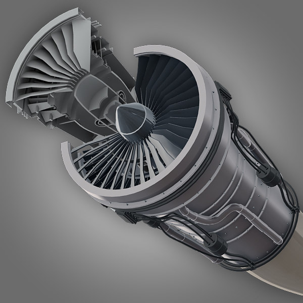 3d jet engine cutaway cuts model