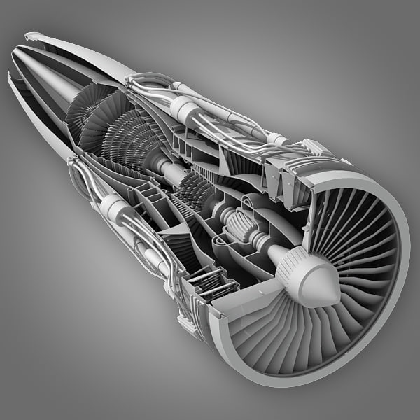 3d jet engine cutaway cuts model