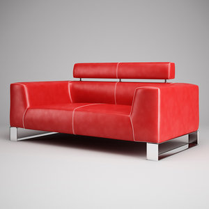 3ds max red leather sofa 01