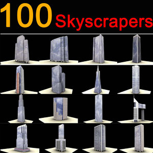 100 buildings skyscrapers 3d model