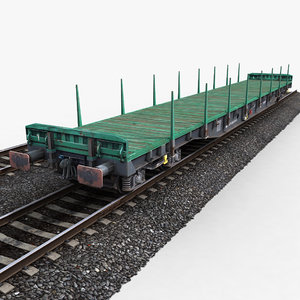 3d flat wagon railway tracks