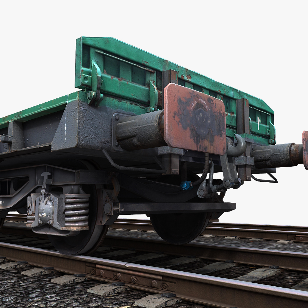 3d flat wagon railway tracks