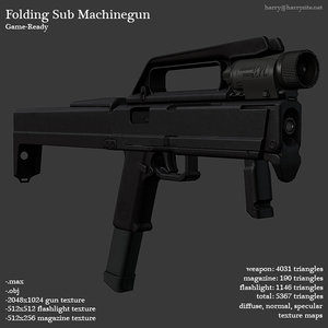 sub machinegun fold gun 3d model