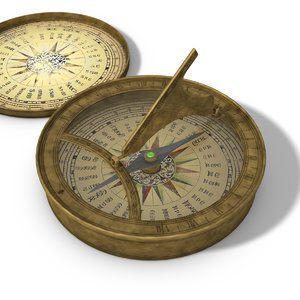 3d model old magnetic compass sunclock