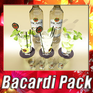 3d bacardi bottle mojito shot model