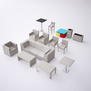 3d wicker rattan furniture set model
